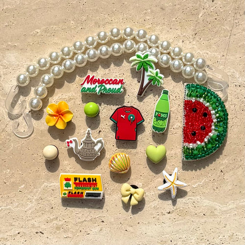 Pack Beldi Fresh – 14 Pin's + Bracelet pour Sabots | Charms Été Marocain, Poms, Pastèque